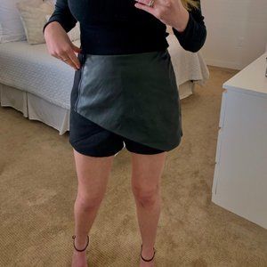 Topshop Ottoman Black Skort with Faux Leather